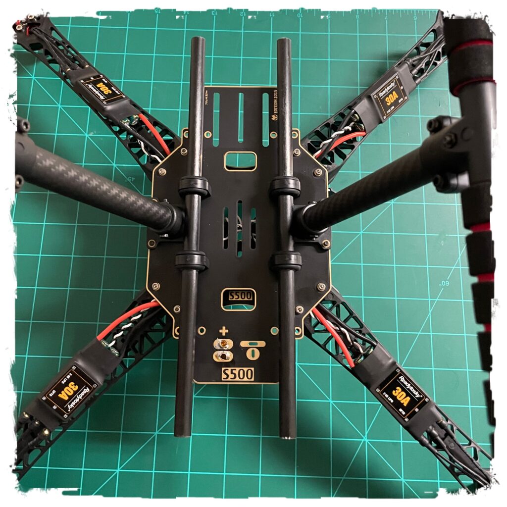 Flipped Upside to see final placement of ESC's on this drone build.  Calculate Ohm's Law